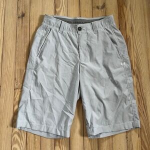 Under Armour HeatGear Mens Golf Shorts Grey White Micro plaid Loose Fit Size 28